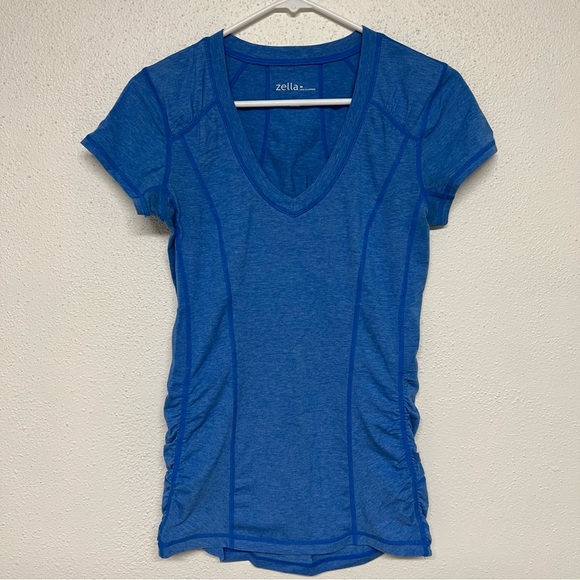 Zella Tops - Zella Blue Shortsleeve V-Neck Ruched Tee
